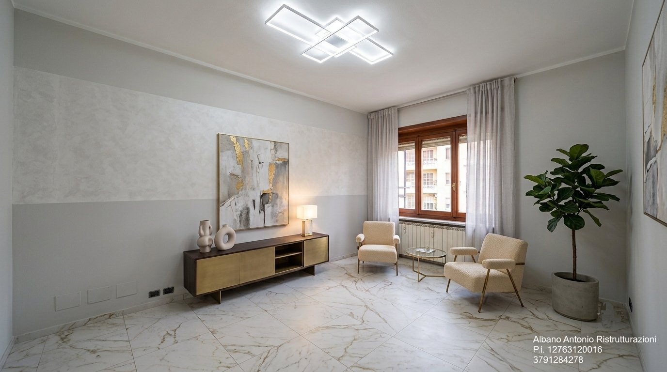 Pavimento Marazzi Calacatta 60×60 in un appartamento in Crocetta a Torino